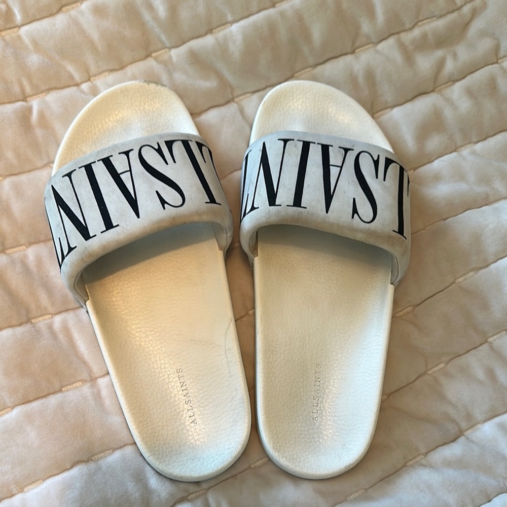White Allsaints Slide Sandals
